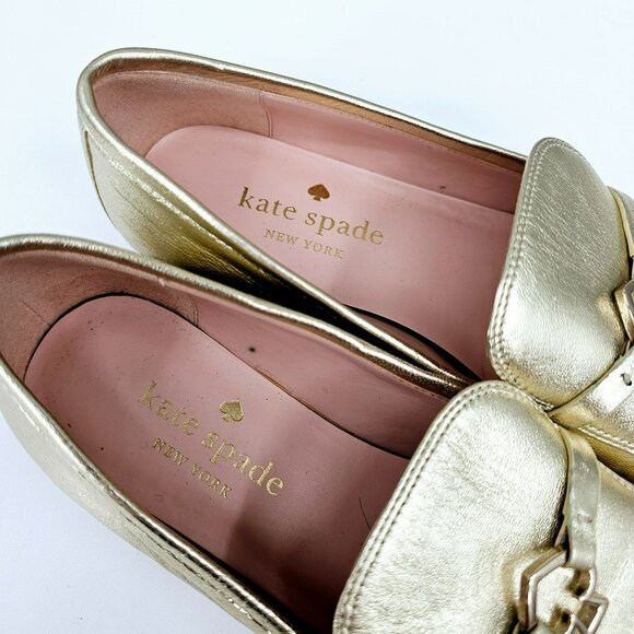 Kate Spade NY Cape Cod Loafers 6 B Metallic Gold Slip On Flat Leather Almond Toe - Picture 3 of 15